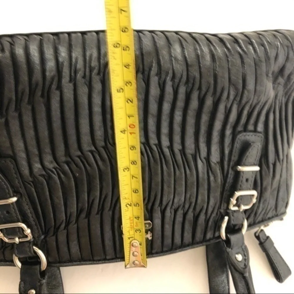 Coach Madison Gathered Leather Small Handbag Black Silver rare beautiful